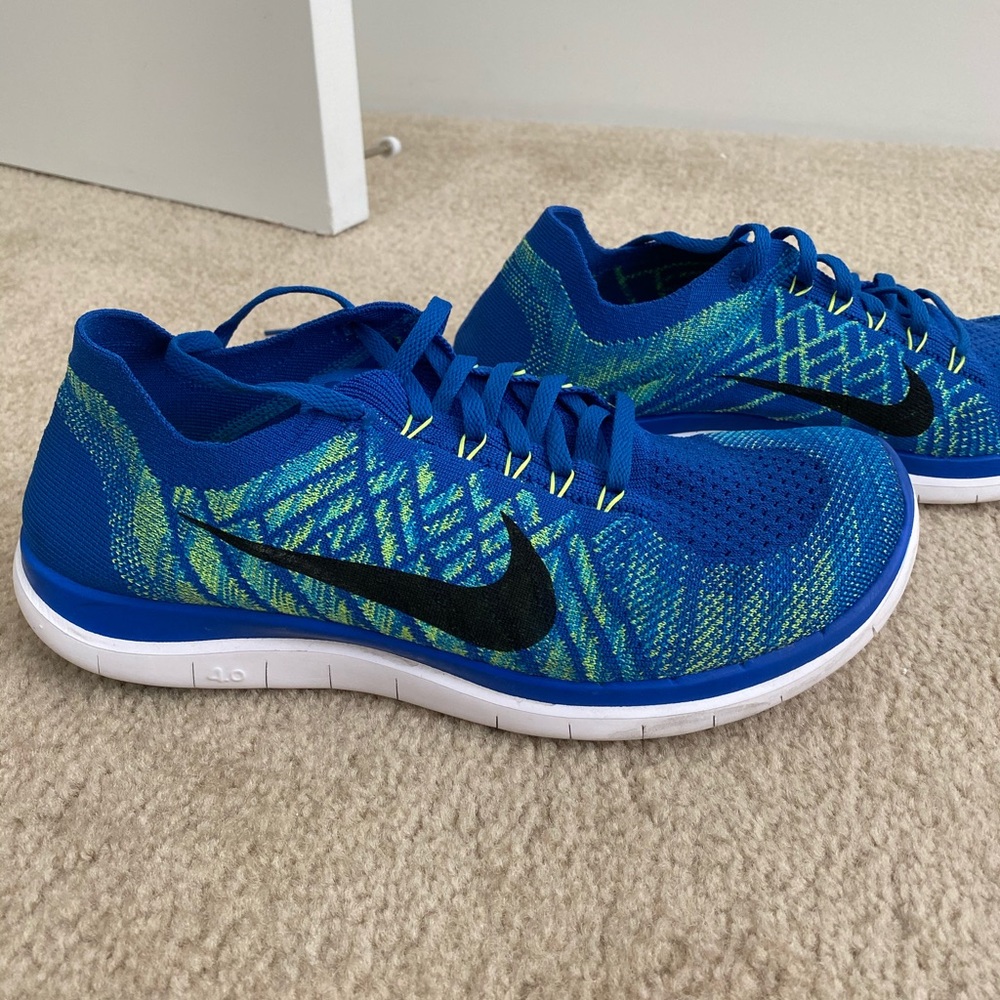 Nike flyknit 4.0 running shoes blue green US 9.5